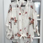 Fig and Flower Button Up Shirt Size Medium M Embroidered Floral Semi Sheer NWT White Photo 10