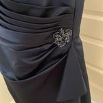 JJ's House J.J’s House| Navy Sheath V-Neck Knee-Length Satin Dress with crystal brooch NWT Photo 2