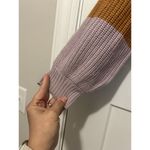 Zaful Striped Balloon Sleeve Pullover Sweater Waist Length Yellow Rust Purple OS Photo 2