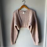 Lily Brown Pink Cropped Ribbed Knit Cardigan Size M Photo 1