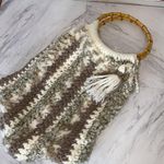 Handmade Crochet Knitting Circle Wooden Handle Purse Tote Brown Photo 5