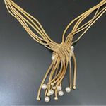 Vintage Unsigned Vendome Multistrand Faux Pearl Gold Mesh Chain Tassel Necklace Photo 7