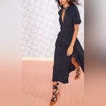 Ulla Johnson  Leah Dress Noir Black Midi Puff Sleeve Contrast Trim Size 10 Tie‎ Photo 1