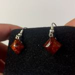 Sterling Silver 925 Diamond Shape Baltic Amber Drop Dangle Earrings Orange Photo 4