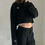 Champion Reverse Weave Cropped Cut Off Crewneck Sweatshirt Black Size S Photo 0