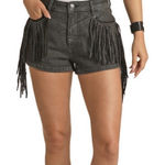 Rock & Roll Cowgirl Rock & Roll Denim® Ladies Distressed Black‎ Fringe Shorts RRWD68R0UX Waist 32 Photo 0