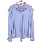 Belle Sky  Women Blouse Med NWT Blue ruffle Shirt Feminine Flowy office attire Photo 0