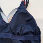 Lands' End  Navy Blue Red Floral Tulip Wrap One Piece Swim Dress Size XS Photo 9