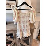 For Love Bell Puff Sleeve Smocked Floral Mini Dress Ruffles Size Medium Pink Photo 8