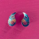 Vtg cloisonné earring multicolor floral Photo 0