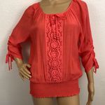 Iz Byer I.Z Byer Salmon Boho Crochet Front Blouse Top Size L Photo 0