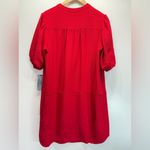 London Times Red Crepe Shift Dress Pleated Back & Shoulders V Neck Half Sleeve Photo 7