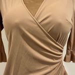 EXPRESS Golden Yellow V Neck Wrap Look, Ruffle Edges Draped Midi Dress Sz S Photo 2