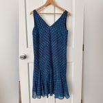 Ralph Lauren LAUREN Geo Tile Print Indigo Sky V-Neck Flutter Hem Dress Size 4 Photo 1
