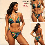 Nasty Gal Black and Green Tropical Bikini Photo 1