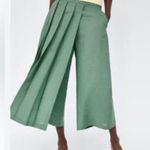 ZARA 100% Linen Army Green Culottes w/Side Zipper SZ Medium Photo 1