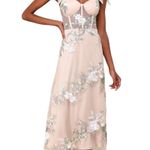 Lulus New Dress Womens Medium Tan Floral Embroidered Midi Bustier Fairytale Days Photo 15