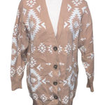Fantastic Fawn Tan and White Aztec Pattern Button Down Cardigan Sweater v-neck Photo 0