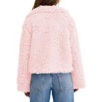 Cropped Faux Fur Coat Medium Pink Pockets Button Down Fluffy Jacket Plush NEW Photo 2