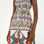 Farm Rio  Amulet Linen Blend Aztec Ikat Beaded Tie Back Midi Dress Photo 0