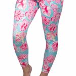 Simply Southern Tropical Floral Pink and Blue Leggings With Pockets Medium Photo 0