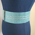 Vintage Silver And Aqua Blue Wide Stretch Studded Belt Photo 4