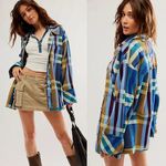 Free People NEW  We The Free So Long Summer Plaid Top Blue Tan Small Shacket Photo 1