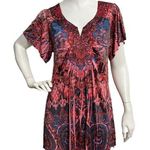 Covington Women's Cherry Missy Sublimation Top Blouse Size L NWT Artsy Print Photo 0