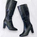 NEW 90s Style Black Faux Leather Slouchy Knee High Heel Elegant Glam Boots 8.5 Photo 0