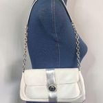 Avon Products Silver Satin Clutch Bag with Chain Shoulder Strap Photo 1