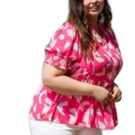 Source Unknown Women's Babydoll Top Plus Pink Lepoard Print Blouse V Neck Size 3x Loose Preppy Photo 3