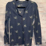Aerie  heart eyes waffle Henley Floral Blue Long Sleeve shirt blue medium M Photo 0