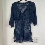 XCVI  Blue Lace Short Sleeve Sheer Swimsuit Coverup Tunic S Floral Embroidery Photo 1