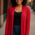 J.Jill Wearever Cranberry Red Open Front Cardigan XL Soft Stretch Travel Knit Photo 0