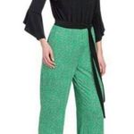 Tiana B . Jumpsuit Wide Leg Belted in Black Green White, Size L New w/Tag Photo 0