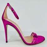 Gucci  Pink Metallic Leather Ankle Strap GG Crystal Logo Heel Sandals Sze EU 40 Photo 0