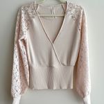 Anthropologie  Twofer Faux-Wrap Sweater Blouse with Lace Puffed Sleeves, Size S Photo 3