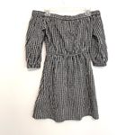 H&M DIVIDED BY  Off the Shoulder Dress Black White Gingham Plaid 3/4 Sleeve Mini Photo 9