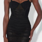 Leau NWT Sheer Stretch Bodice Corset Miami Mesh Mini Dress (Medium) Black Photo 7