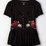 American Eagle Outfitters Black Blouse w/ Floral Design Photo 0