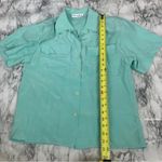 Oscar de la Renta  100% Silk Teal Blue Green Button Down Top size 6 short sleeve Photo 4