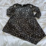 Vintage 90s Black Gold Leopard Blouse 3/4 Sleeve Womens Size Medium Flowy Long Photo 0