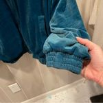 Vintage 90’s oversized quilted aqua velour hooded soft jacket pockets FUDA Sport Blue Size L Photo 5