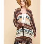SPLA Womens Boho Ethnic Southwestern Knit Fringe Open Front Cardigan Size S Photo 12