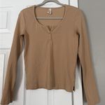 Pact  Tan Nude Brown Long Sleeve Henley Half Button Thermal Top Photo 0