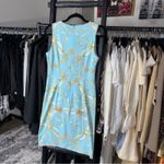 J. McLaughlin Sky Blue Gold Chain Print Sleeveless Sheath Dress Photo 4