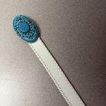 Chicos Leather Belt Small Womens White Embellished Buckle Beaded Faux Turquoise Photo 2