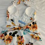 Cupshe Women's Tie Waist Floral Print One Piece Swimsuit Halter Swimwear Photo 5