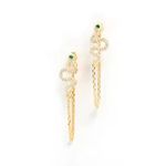 Noir 925 Sterling Silver post snake Stud Earrings Dangling Chain secured back Green Photo 2