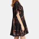 Free People  Black Orange Plaid Mini Dress Oversized Baby Doll Photo 2